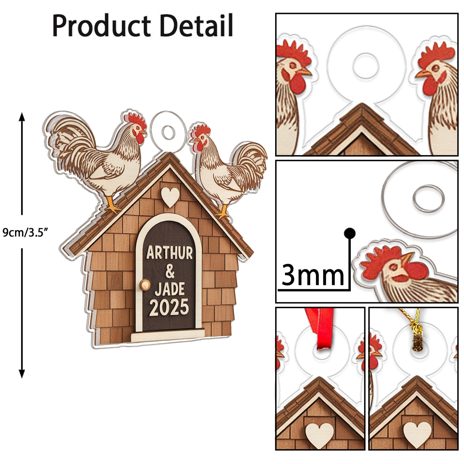 Personalized Chicken Coop Christmas Ornament, Custom Farm with Chickens, Rustic Holiday Tree Decor, Farming Ornament, Farmer Gift