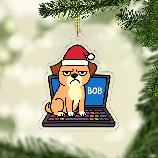 Personalized Dog Upset On Laptop Christmas Ornament, Christmas Decor, Dog Lover Gifts, Funny Ornament, Office Gift