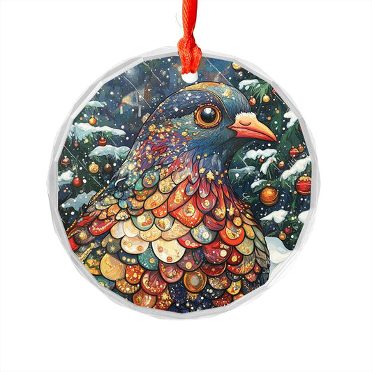 Beautiful Pigeon Christmas Night Design 4 Glass Ornament