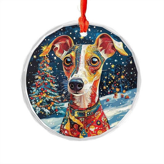 Beautiful Whippet Dog Christmas Night Design 4 Glass Ornament