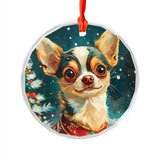 Beautiful Chihuahua Dog Christmas Night Design 1 Glass Ornament