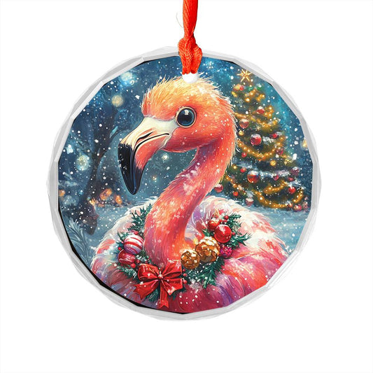 Beautiful Flamingo Christmas Night Design 2 Glass Ornament