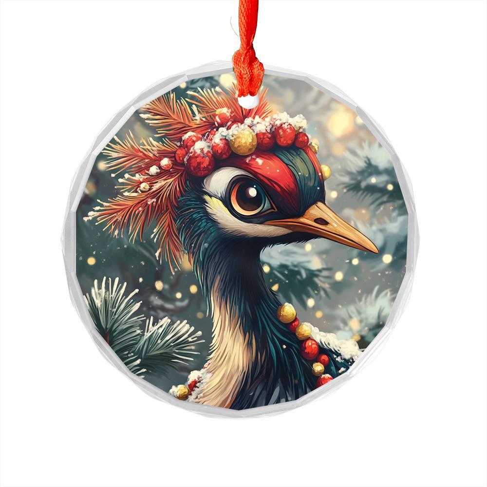Beautiful Crane Christmas Night Design 1 Glass Ornament