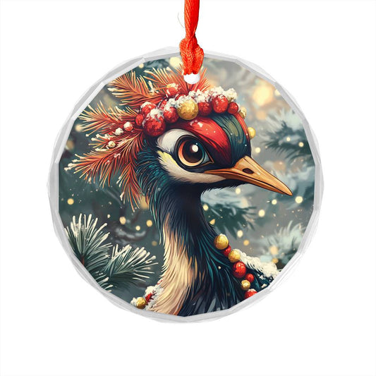 Beautiful Crane Christmas Night Design 1 Glass Ornament
