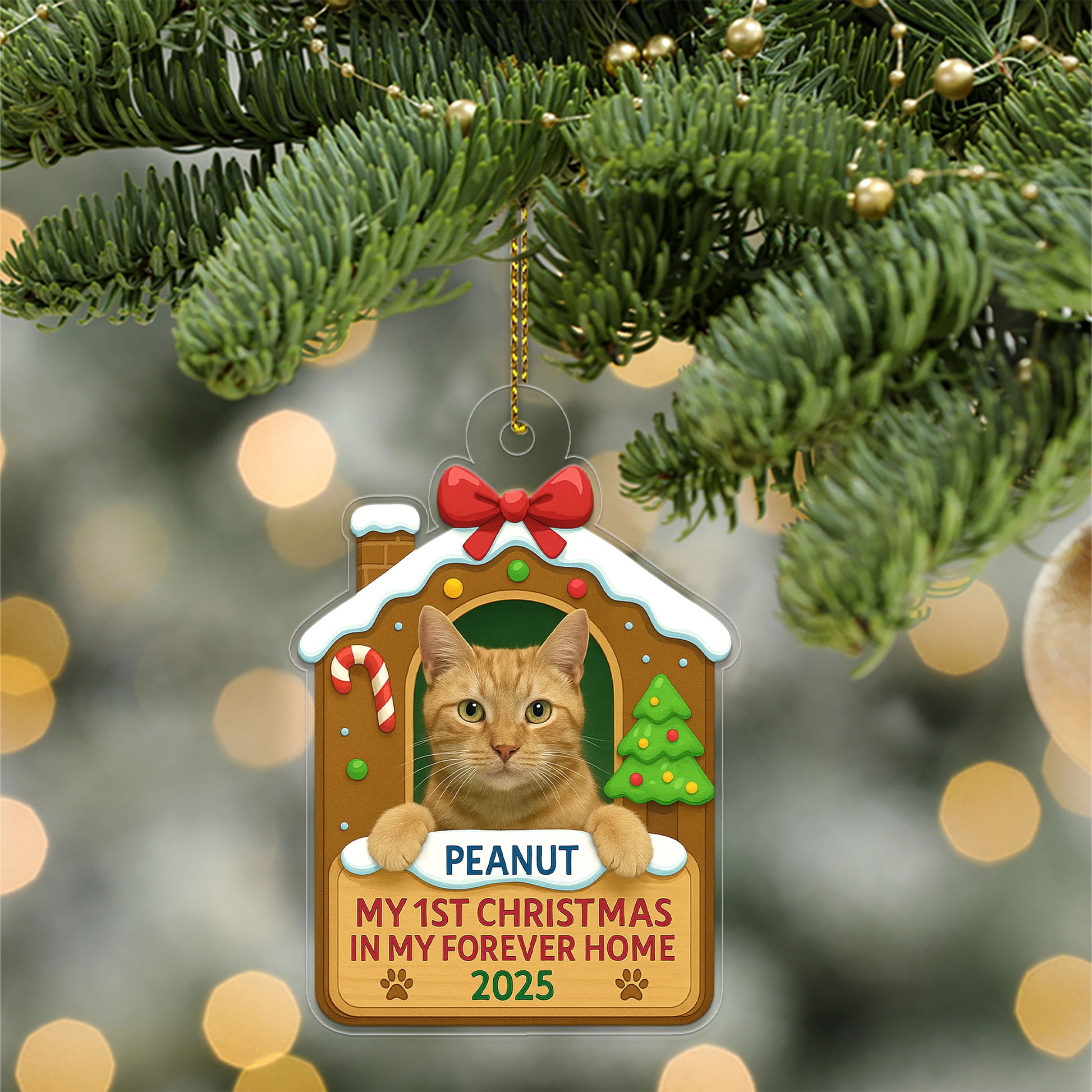 Custom Photo My 1st Christmas In My Forever Home Ornament – Personalized Pet Adoption Keepsake – New Pet Holiday Gift Decoration