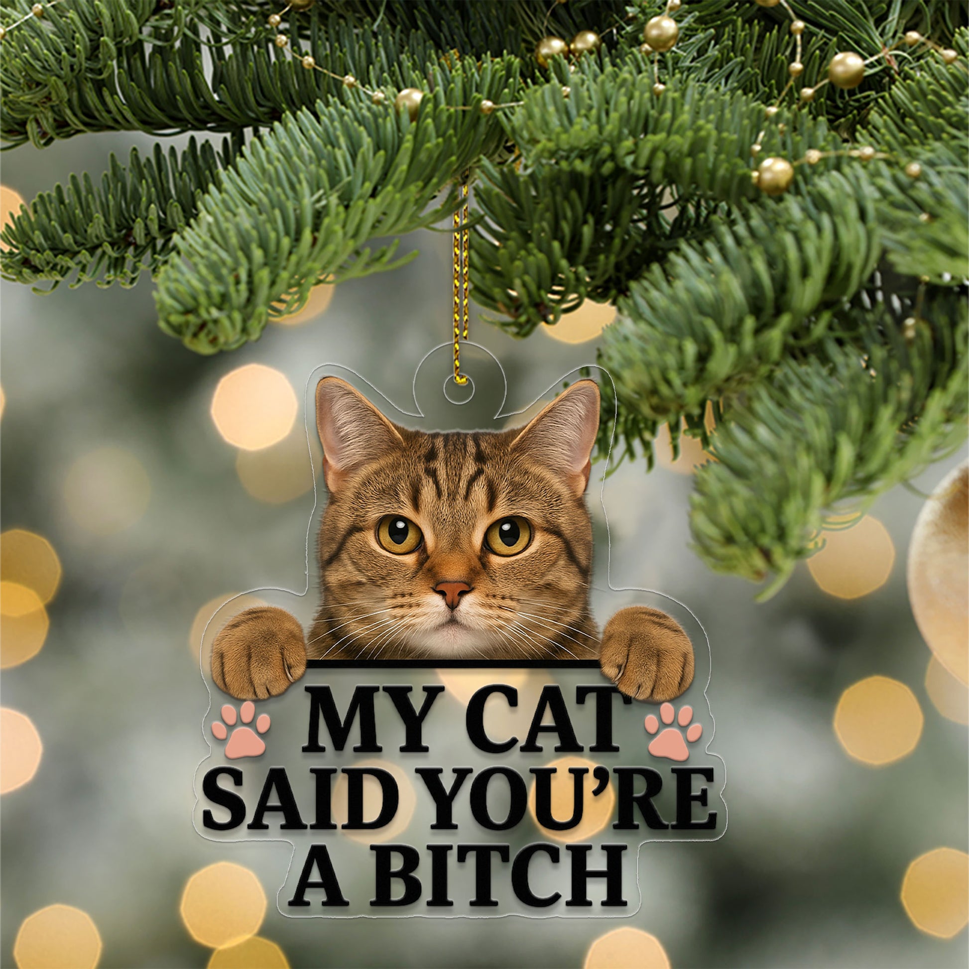 Custom Photo Pet Ornament, Funny Personalized Pet Gift, Custom Photo Pet Said You're A B_tch Ornament, Pet Lover Humor Christmas Decor