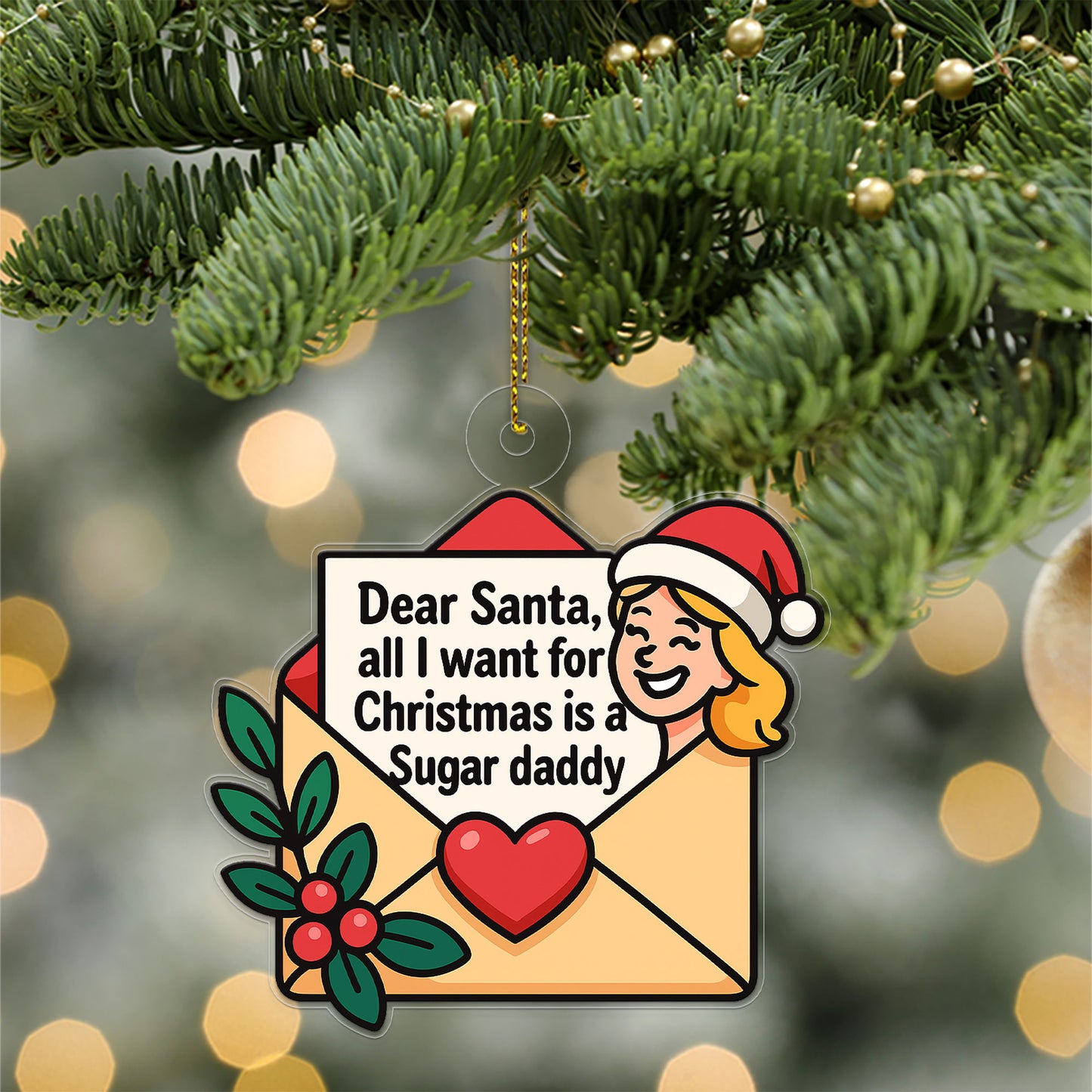 All I Want For Christmas Envelope Letter Acrylic Ornament, Funny Ornament, Envelope to Santa Ornament, Christmas Wishlist Envelope