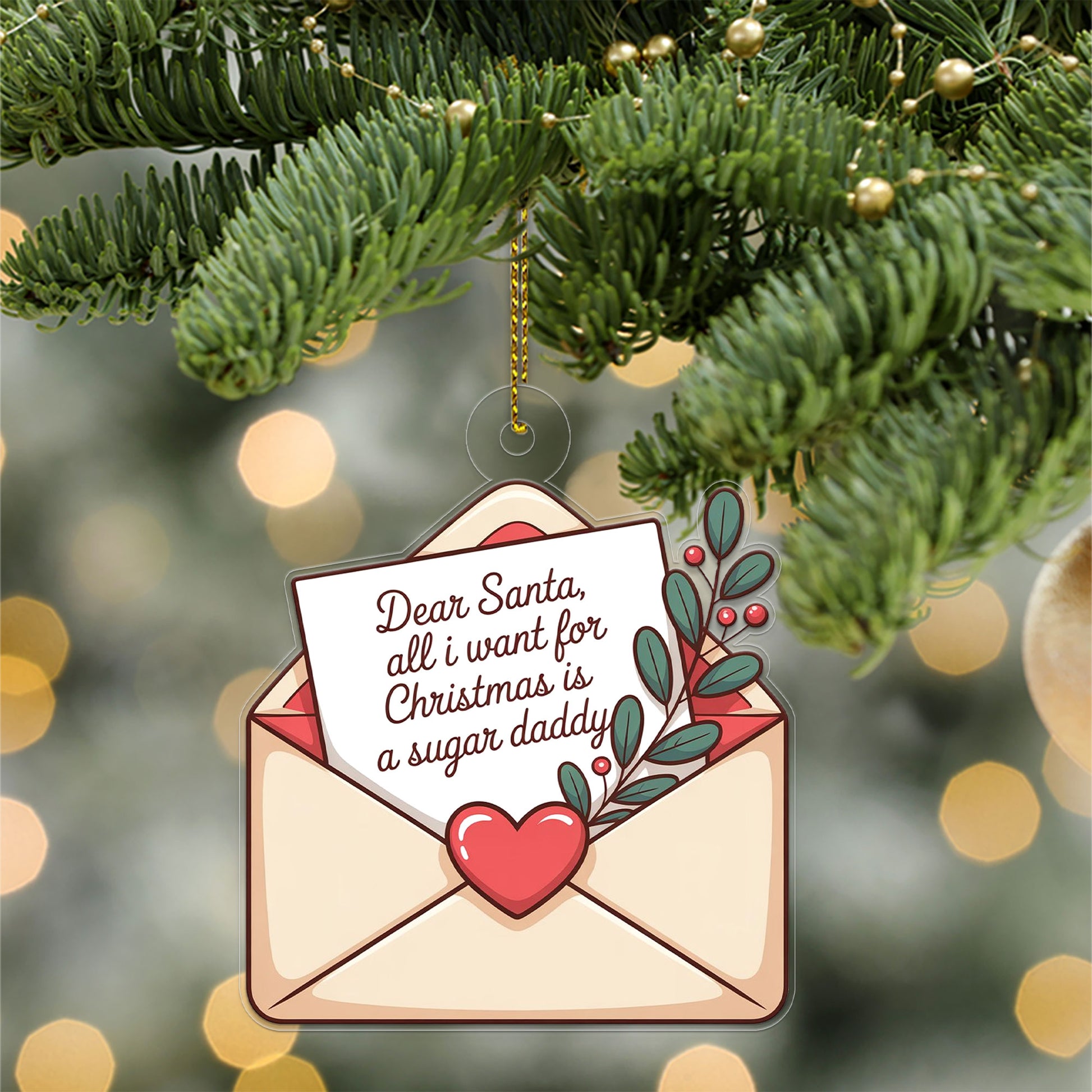Personalized All I Want For Christmas Envelope Letter Ornament, Funny Ornament, Envelope to Santa Ornament,Christmas Wishlist Envelope