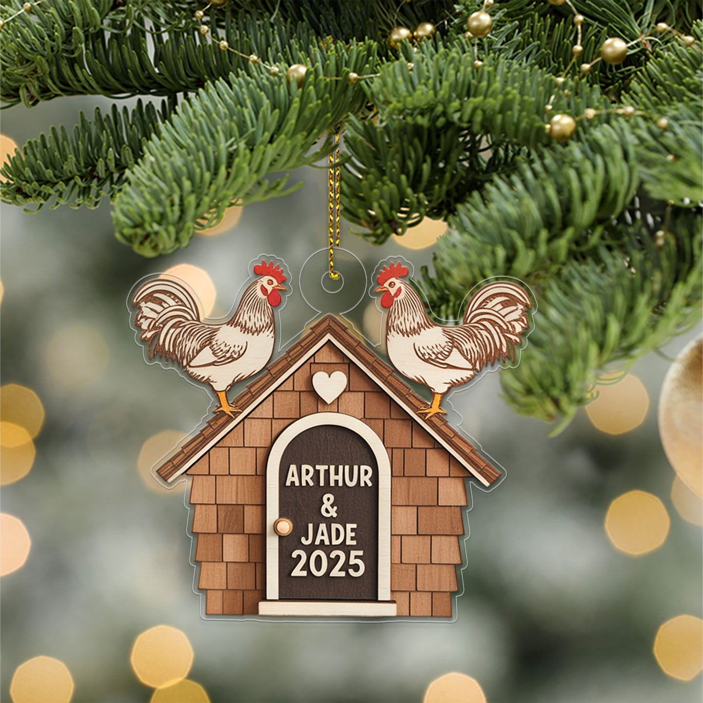 Personalized Chicken Coop Christmas Ornament, Custom Farm with Chickens, Rustic Holiday Tree Decor, Farming Ornament, Farmer Gift