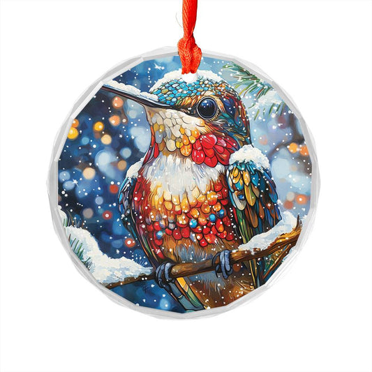 Beautiful Hummingbird Christmas Night Design 2 Glass Ornament