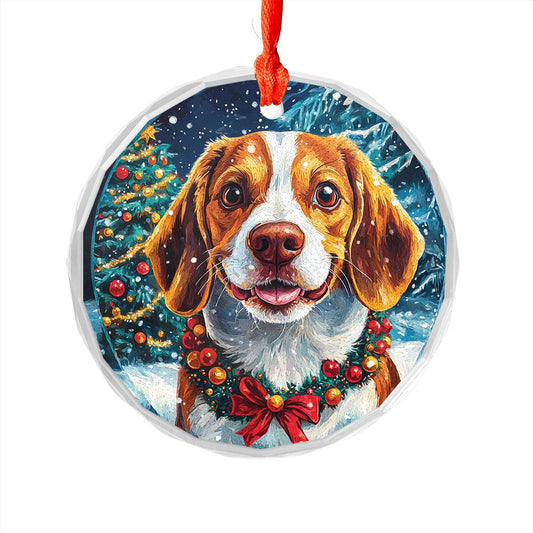 Beautiful Angus Beagle Dog Christmas Night Design 3 Glass Ornament