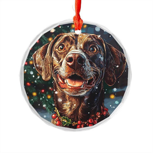 Beautiful Angus German Shorthaired Pointer Dog Christmas Night Design 4 Glass Ornament