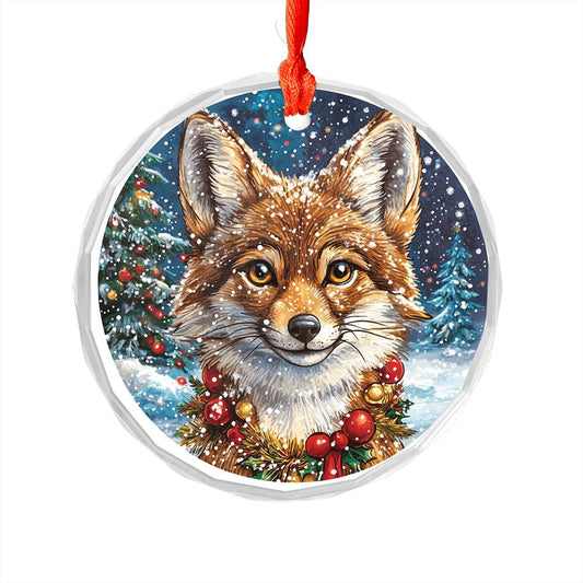 Beautiful Angus Coyote Christmas Night Design 1 Glass Ornament
