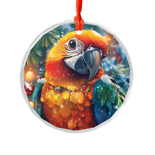 Beautiful Parrot Christmas Night Design 2 Glass Ornament