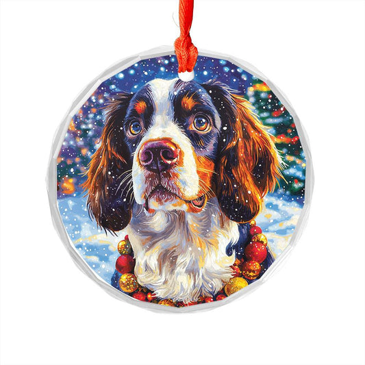 Beautiful English Springer Spaniel Dog Christmas Night Design 3 Glass Ornament