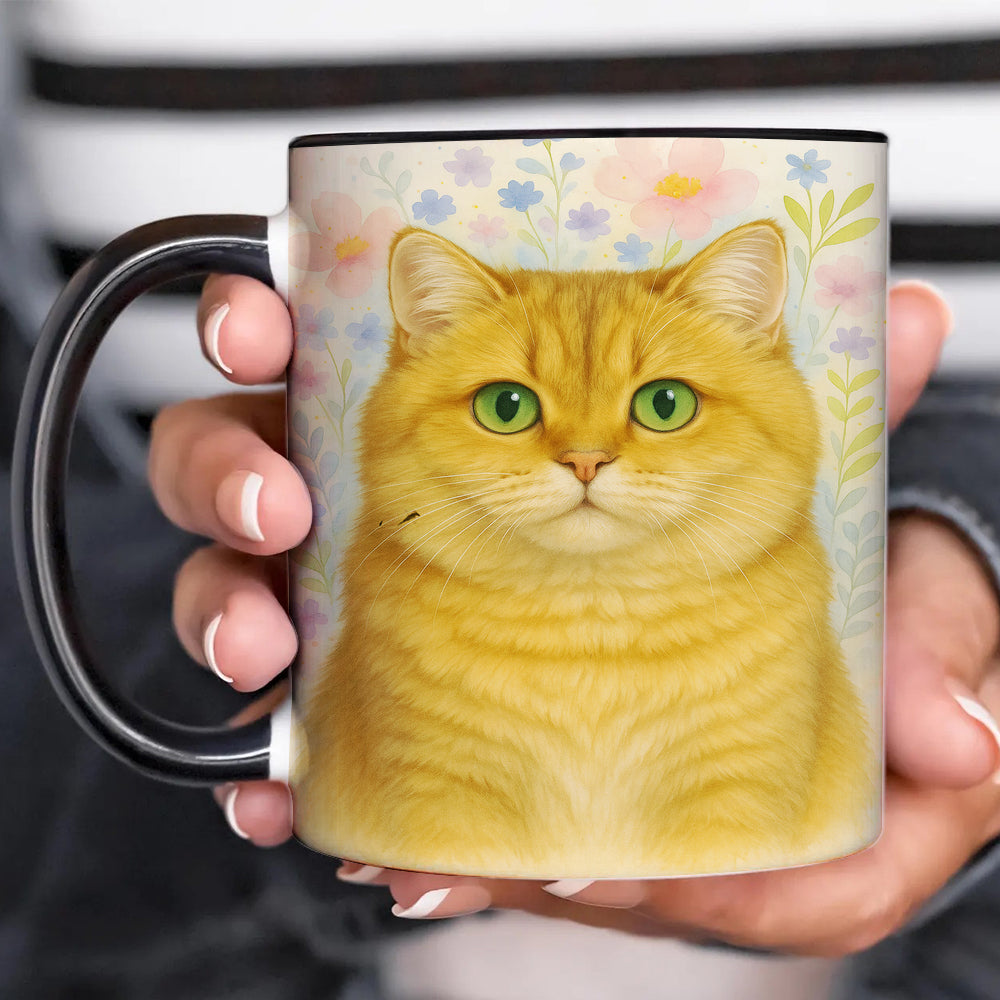 Custom Photo Cat Floral Watercolor Art Mug