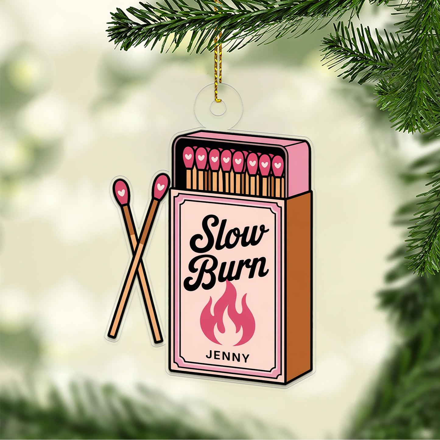 Personalized Matchbox Slow Burn Acrylic Ornament, Christmas Decor, Personalized Christmas Tree Decoration, Smokers Gifts