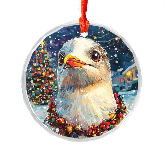 Beautiful Seagull Christmas Night Design 3 Glass Ornament