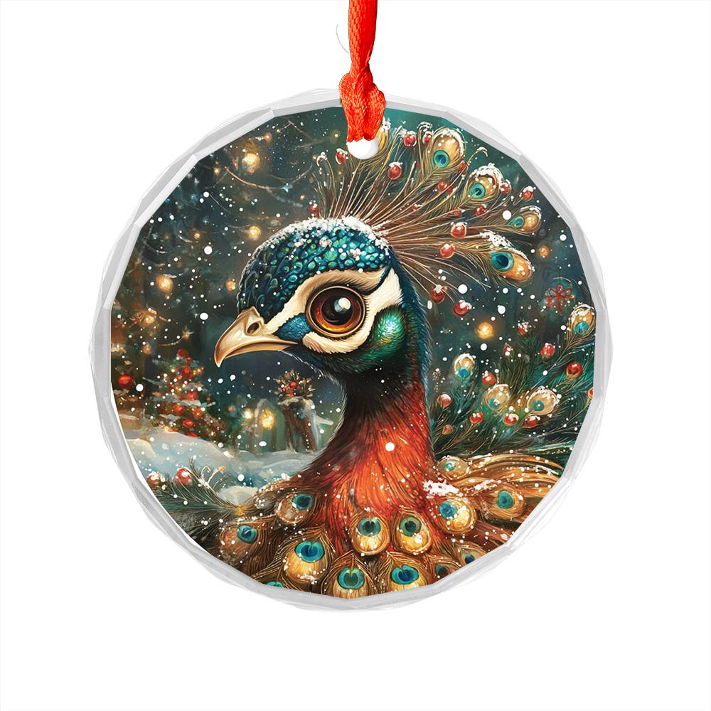 Beautiful Peacock Christmas Night Design 3 Glass Ornament