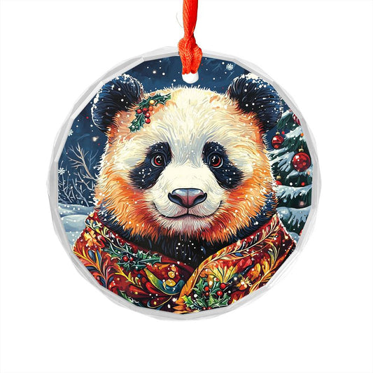 Beautiful Angus Panda Christmas Night Design 1 Glass Ornament