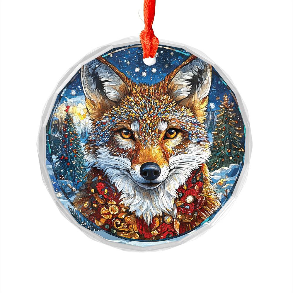 Beautiful Angus Coyote Christmas Night Design 3 Glass Ornament
