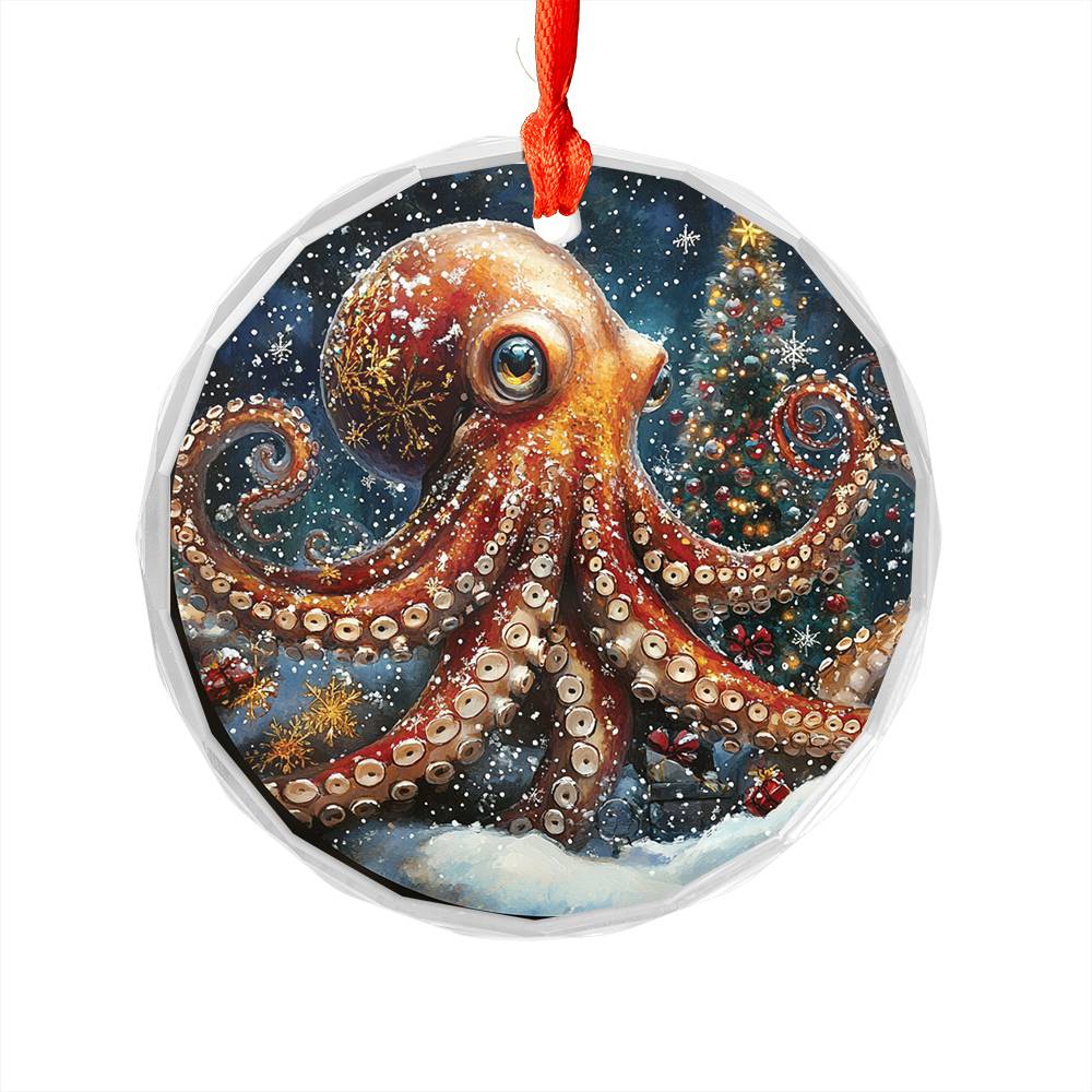 Beautiful Angus Octopus Christmas Night Design 2 Glass Ornament