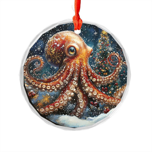 Beautiful Angus Octopus Christmas Night Design 2 Glass Ornament
