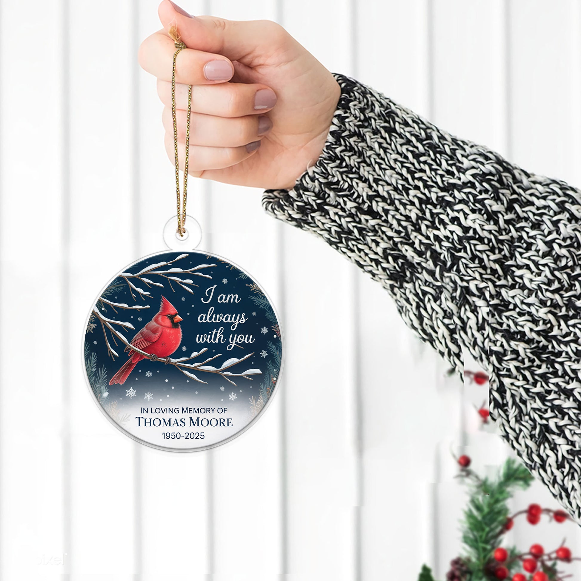 Custom Memorial In Loving Memory Christmas Ornament, Cardinal Memorial Christmas Ornament, Personalized Sympathy Gift, Holiday Tree Ornament