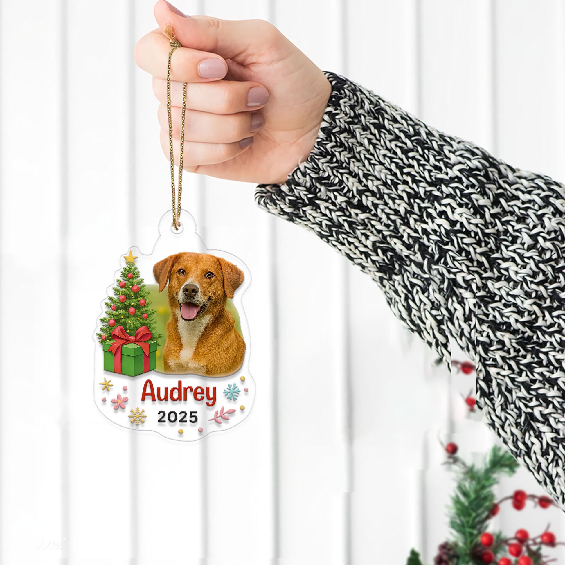 Custom Photo Pet Christmas Ornament, Personalized Pet Holiday Gift, Custom Pet Memorial, Pet Lover Christmas Decor