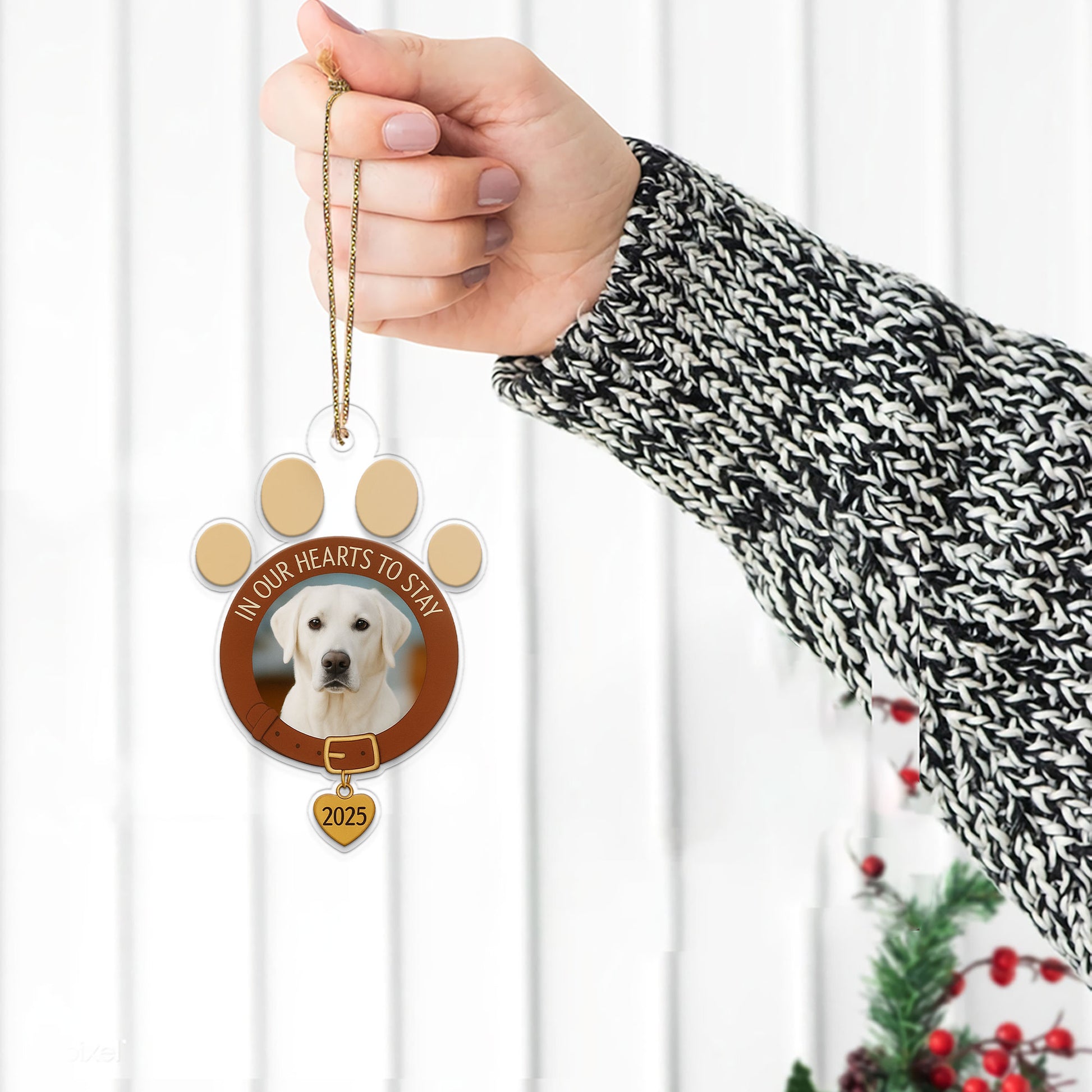 Custom Photo Pet Ornament, In Our Hearts to Stay 2025, Personalized Pet Memorial, Gift for Pet Lovers, Custom Pet Decor
