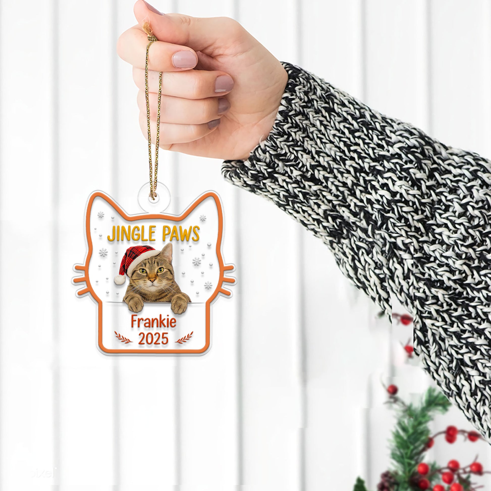 Custom Photo Pet Jingle Paws Ornament, Personalized Pet Holiday Gift, Custom Pet Memorial, Christmas Pet Decor