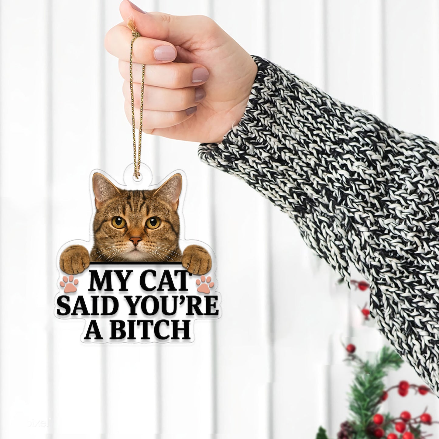 Custom Photo Pet Ornament, Funny Personalized Pet Gift, Custom Photo Pet Said You're A B_tch Ornament, Pet Lover Humor Christmas Decor
