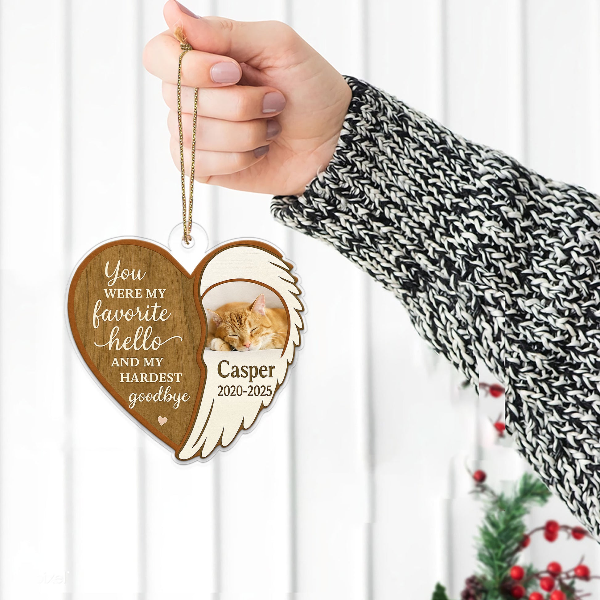 Custom Photo You Left Paw Prints In My Heart Ornament – Pet Memorial Keepsake for Dog or Cat – Personalized Pet Loss Gift Decoration