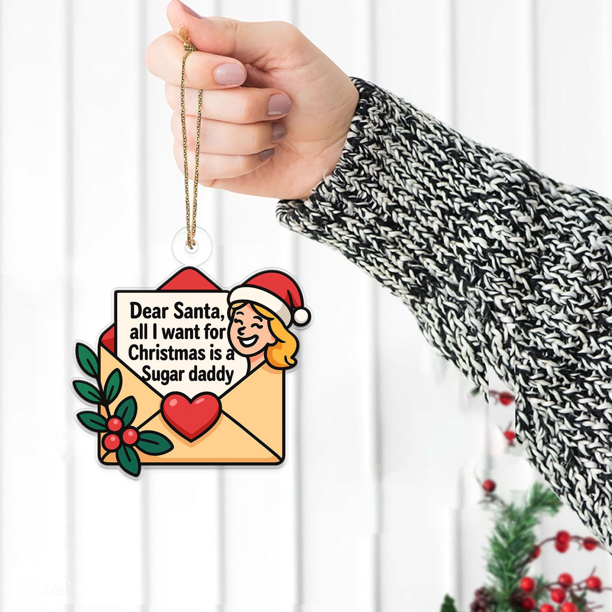 All I Want For Christmas Envelope Letter Acrylic Ornament, Funny Ornament, Envelope to Santa Ornament, Christmas Wishlist Envelope