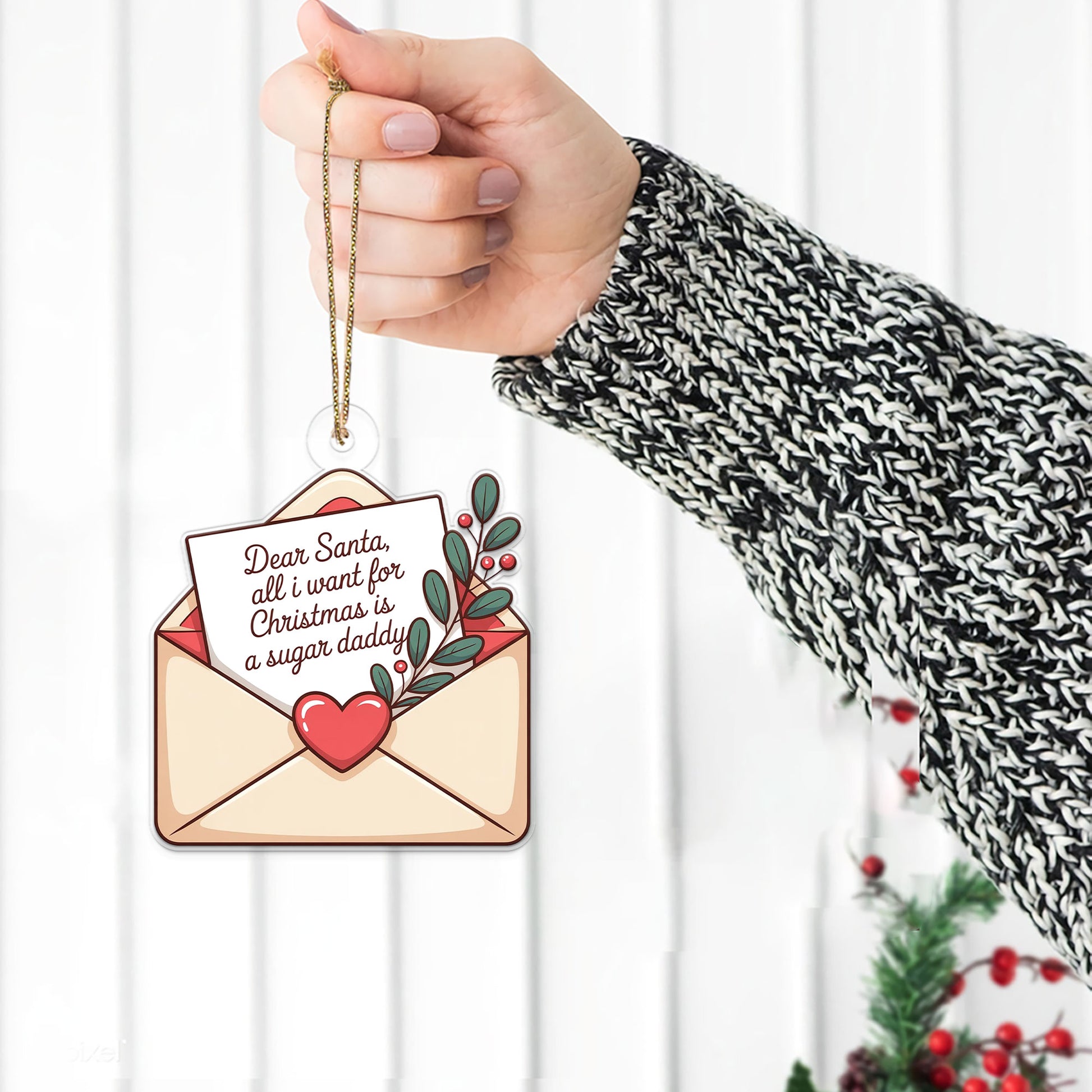 Personalized All I Want For Christmas Envelope Letter Ornament, Funny Ornament, Envelope to Santa Ornament,Christmas Wishlist Envelope