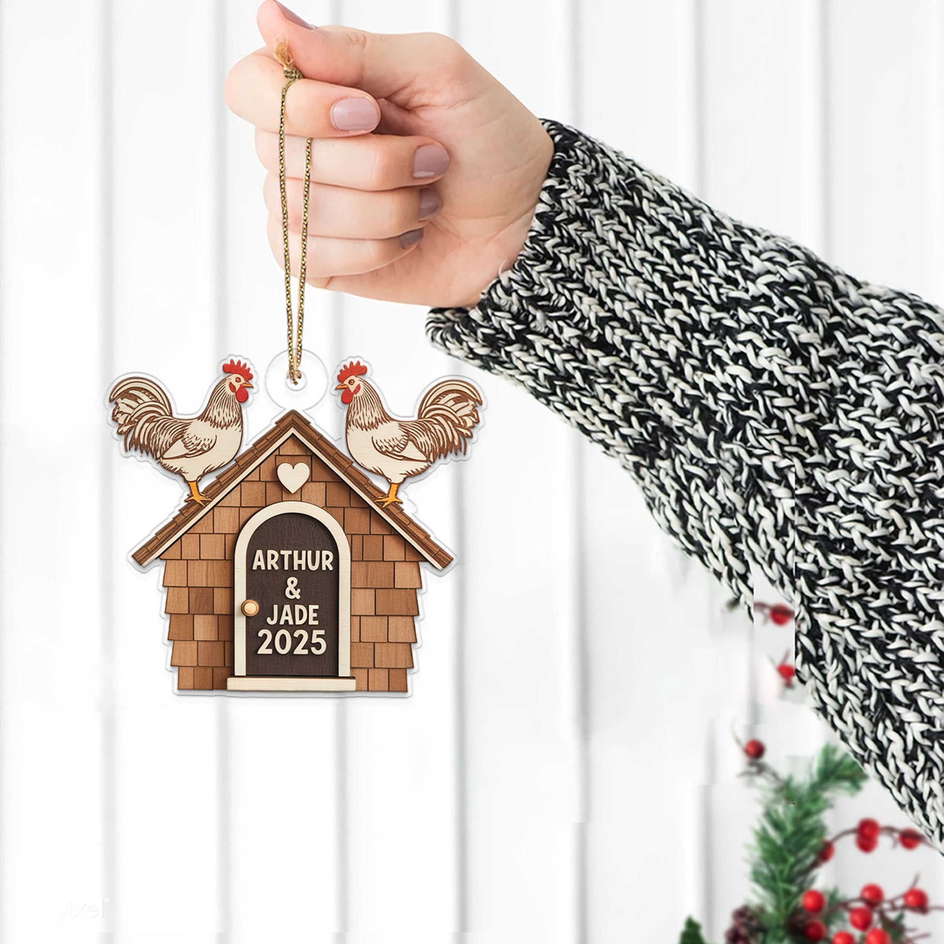 Personalized Chicken Coop Christmas Ornament, Custom Farm with Chickens, Rustic Holiday Tree Decor, Farming Ornament, Farmer Gift