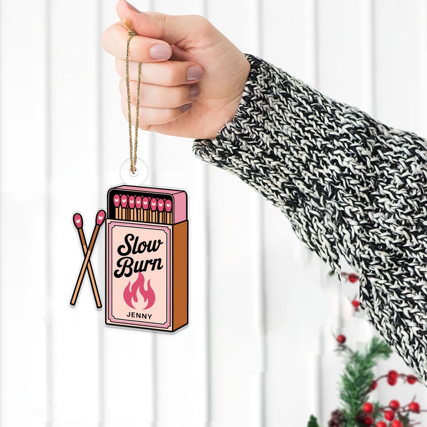 Personalized Matchbox Slow Burn Acrylic Ornament, Christmas Decor, Personalized Christmas Tree Decoration, Smokers Gifts