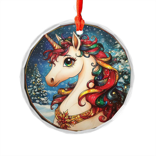 Beautiful Angus Unicorn Christmas Night Design 1 Glass Ornament
