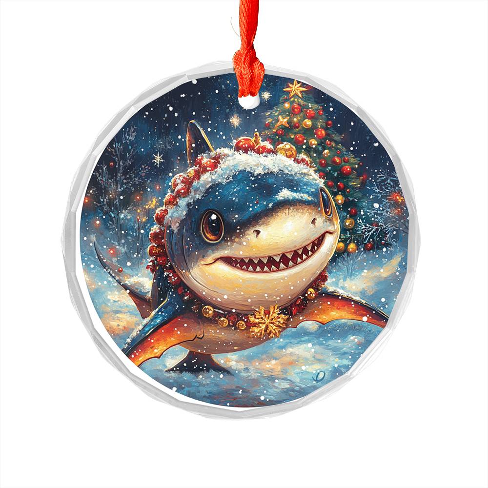 Beautiful Angus Shark Christmas Night Design 3 Glass Ornament
