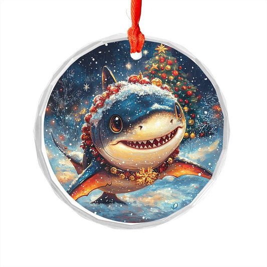 Beautiful Angus Shark Christmas Night Design 3 Glass Ornament