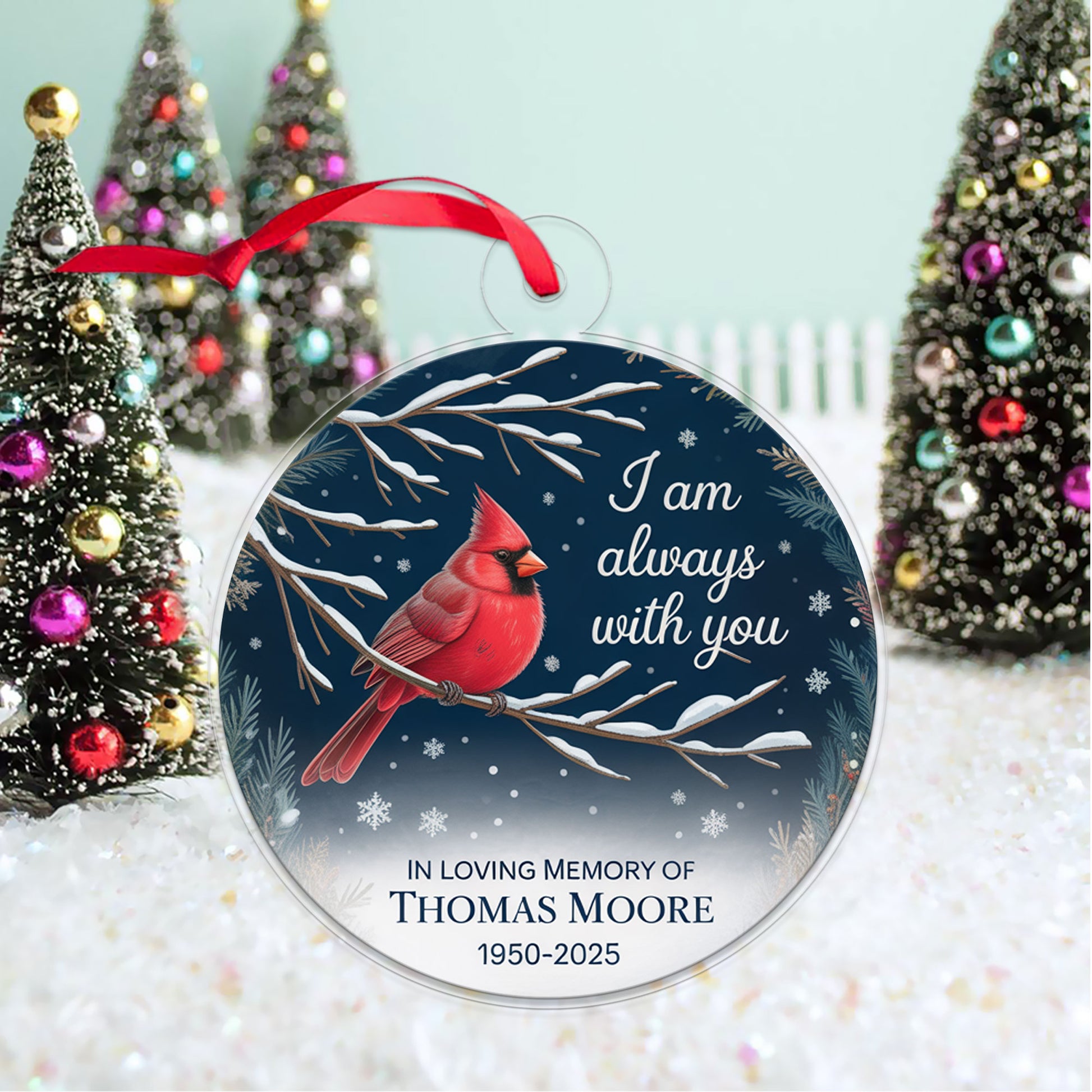 Custom Memorial In Loving Memory Christmas Ornament, Cardinal Memorial Christmas Ornament, Personalized Sympathy Gift, Holiday Tree Ornament