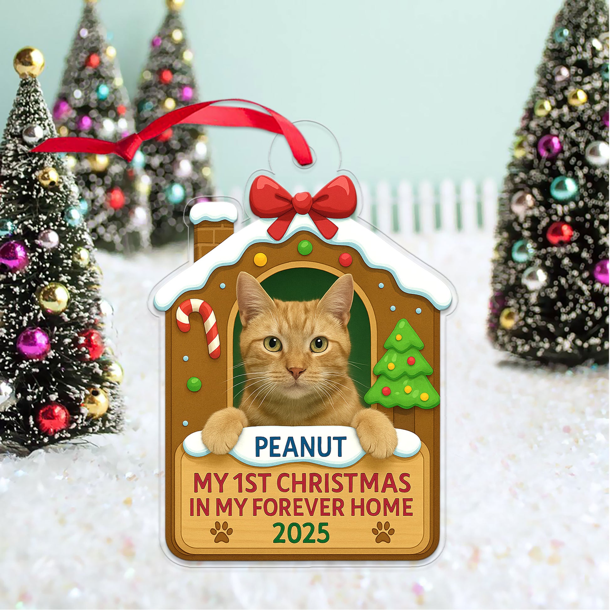 Custom Photo My 1st Christmas In My Forever Home Ornament – Personalized Pet Adoption Keepsake – New Pet Holiday Gift Decoration