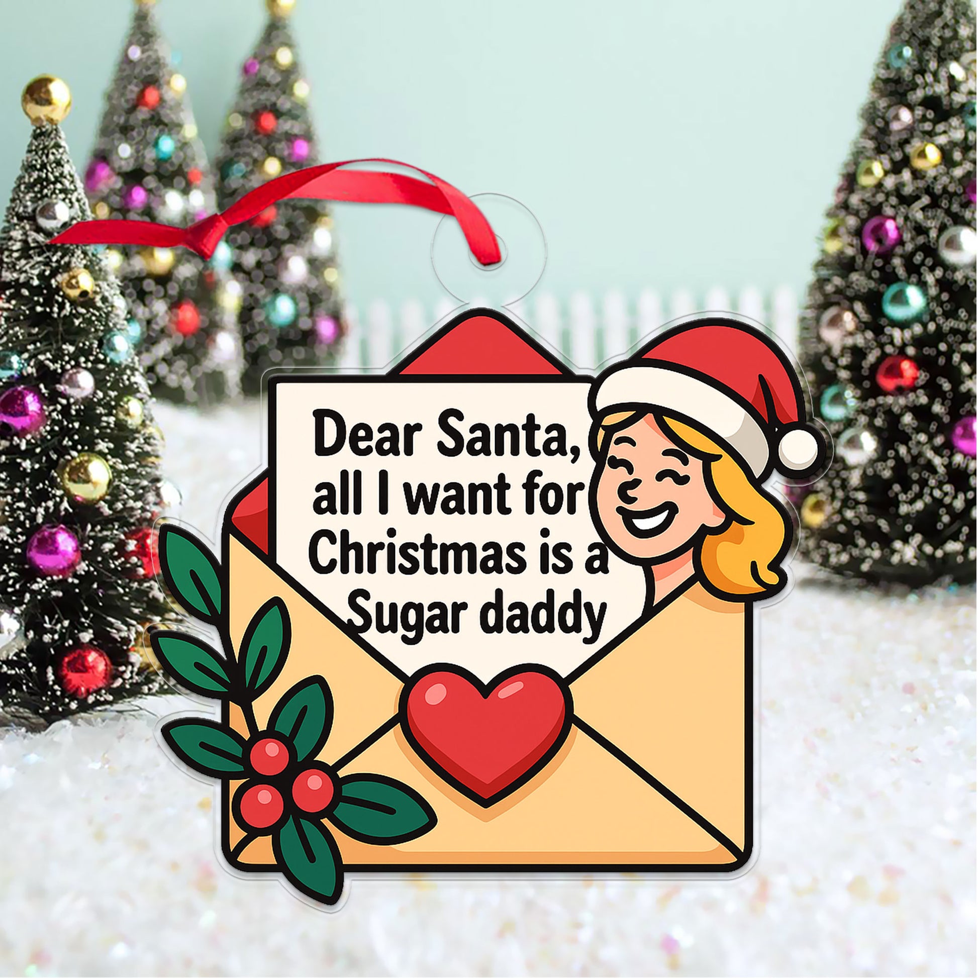 All I Want For Christmas Envelope Letter Acrylic Ornament, Funny Ornament, Envelope to Santa Ornament, Christmas Wishlist Envelope