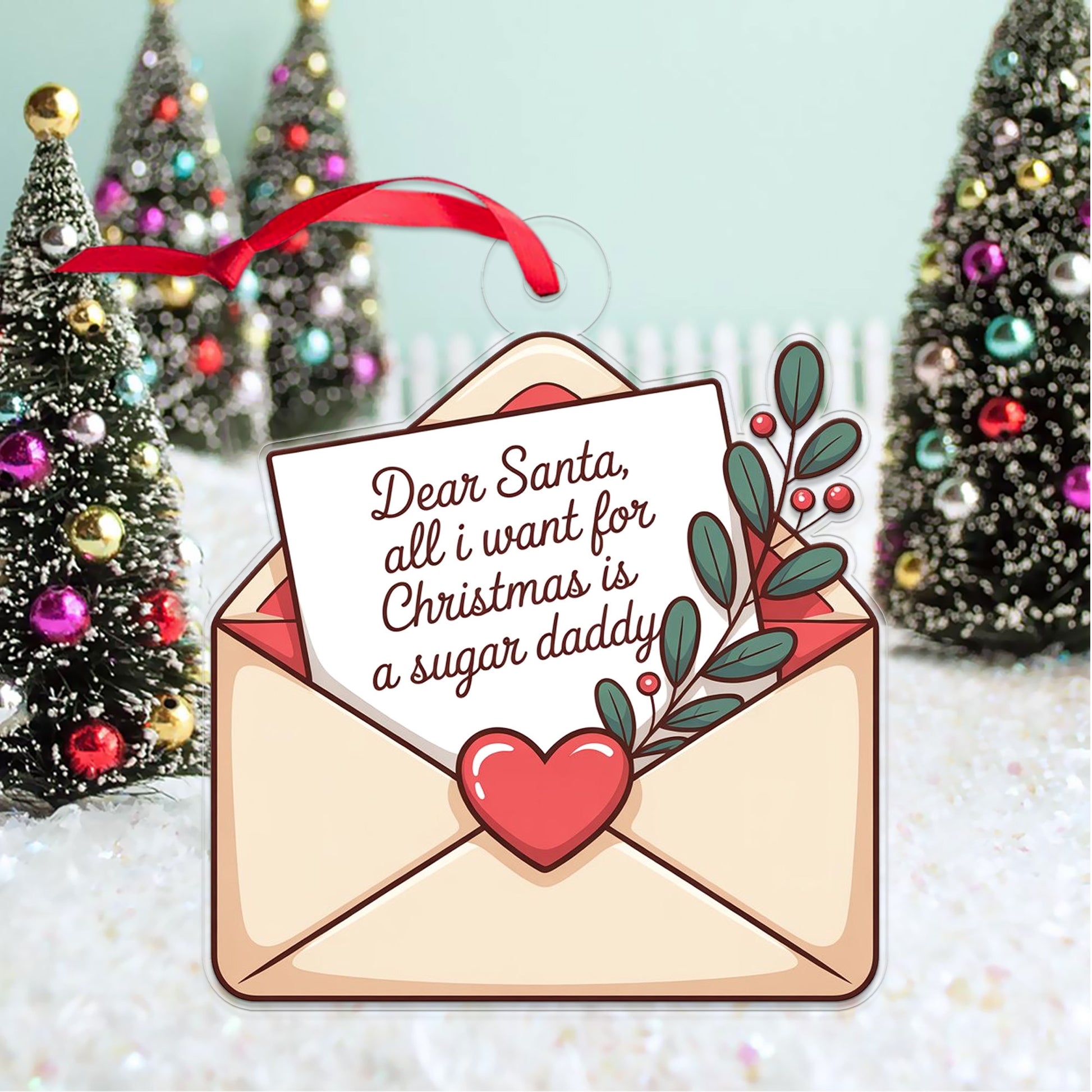 Personalized All I Want For Christmas Envelope Letter Ornament, Funny Ornament, Envelope to Santa Ornament,Christmas Wishlist Envelope