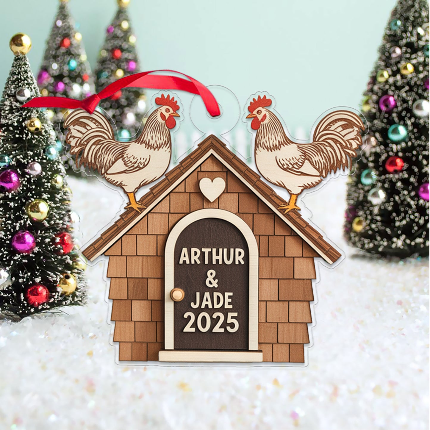 Personalized Chicken Coop Christmas Ornament, Custom Farm with Chickens, Rustic Holiday Tree Decor, Farming Ornament, Farmer Gift