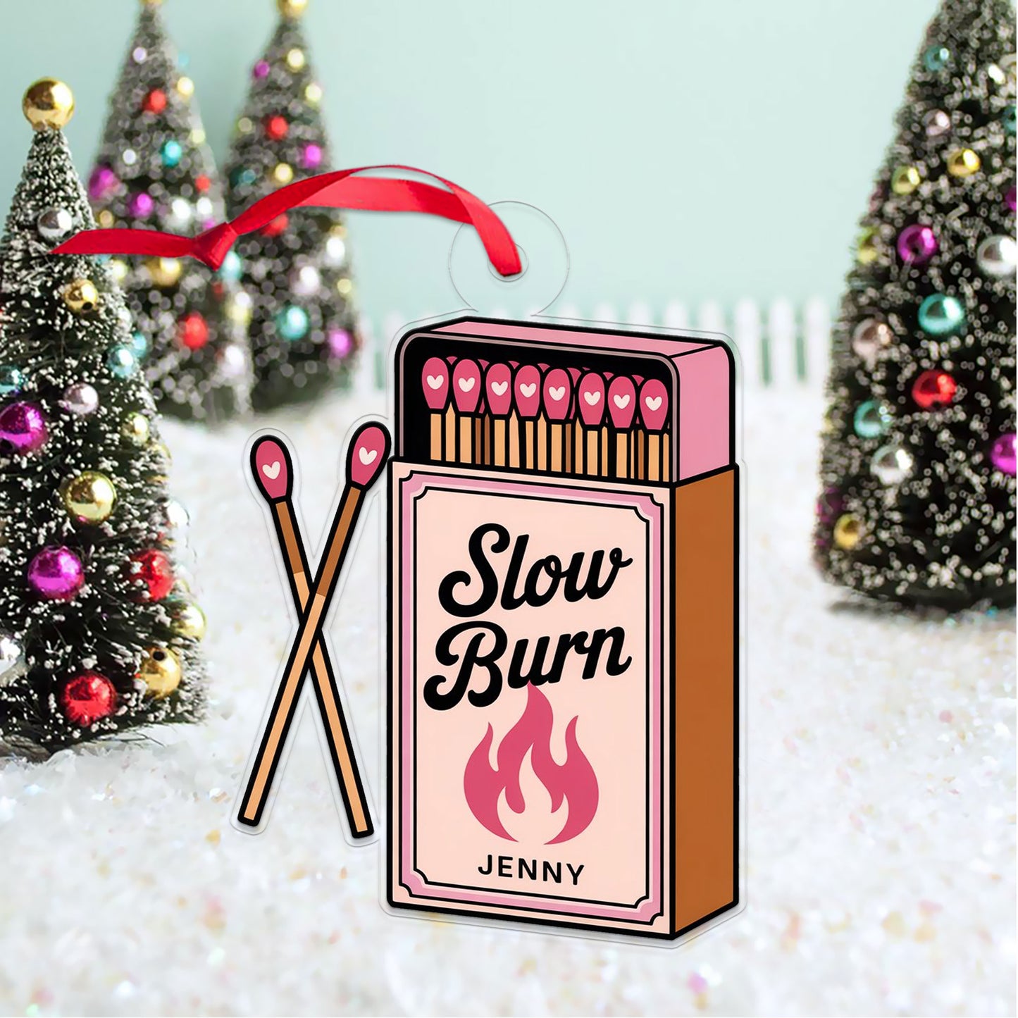 Personalized Matchbox Slow Burn Acrylic Ornament, Christmas Decor, Personalized Christmas Tree Decoration, Smokers Gifts