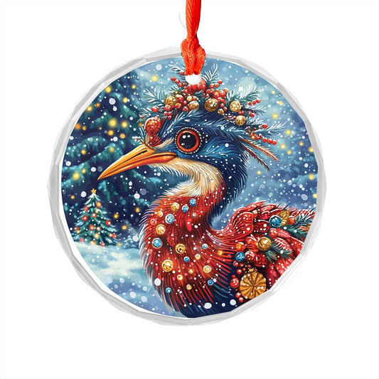 Beautiful Heron Christmas Night Design 2 Glass Ornament