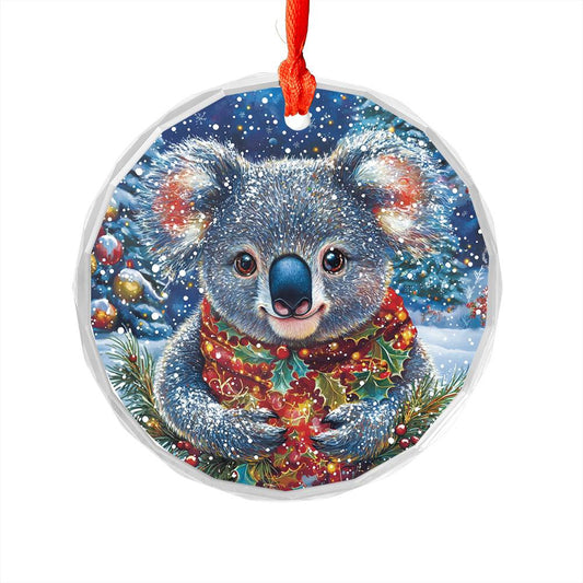 Beautiful Angus Koala Christmas Night Design 2 Glass Ornament