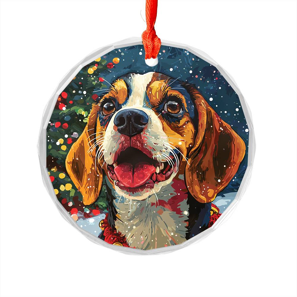 Beautiful Angus Beagle Dog Christmas Night Design 2 Glass Ornament