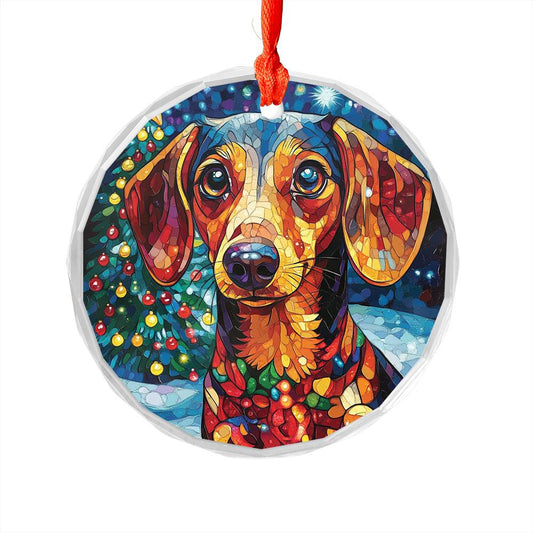 Beautiful Angus Dachshund Dog Christmas Night Design 2 Glass Ornament